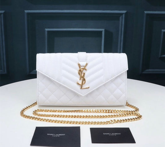 YSL BORSA ENVELOPE GRAIN DE POUDRE MIX MATELASSΓ WHITE